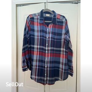 Women's XL Multicolor Plaid Flannel Button-Up Shirt Long Sleeve Casual